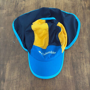 Columbia Youth Sun Hat Wide Brim Blue Yellow Adjustable O/S Outdoor Fishing Hiki